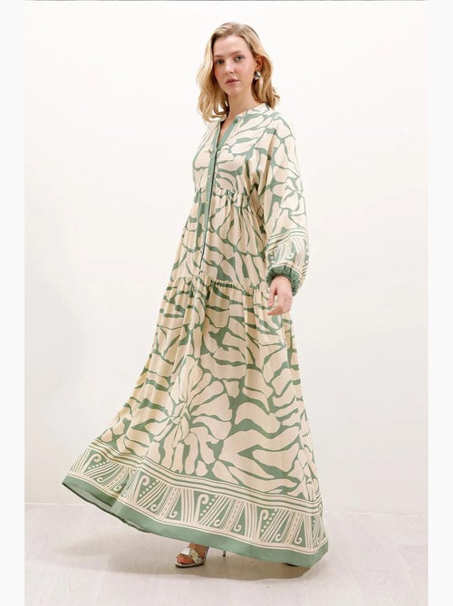 Vestido comprido estampado com decote em v bdart - Kiabi Vestido comprido estampado com decote em v bdart - Kiabi