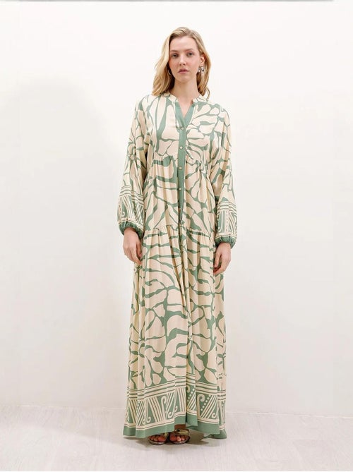 Vestido comprido estampado com decote em v bdart - Kiabi Vestido comprido estampado com decote em v bdart - Kiabi