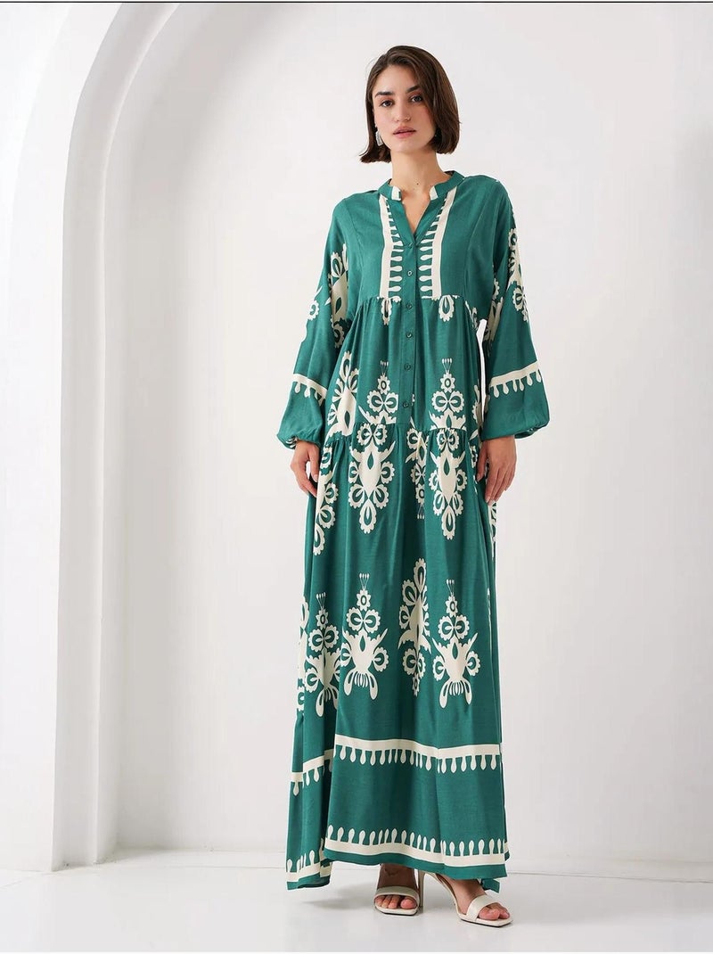 Vestido comprido estampado com decote em v bdart Verde escuro - Kiabi