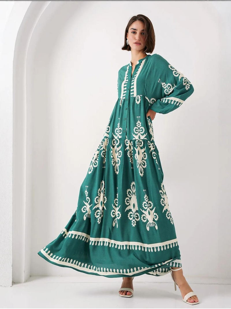 Vestido comprido estampado com decote em v bdart Verde escuro - Kiabi