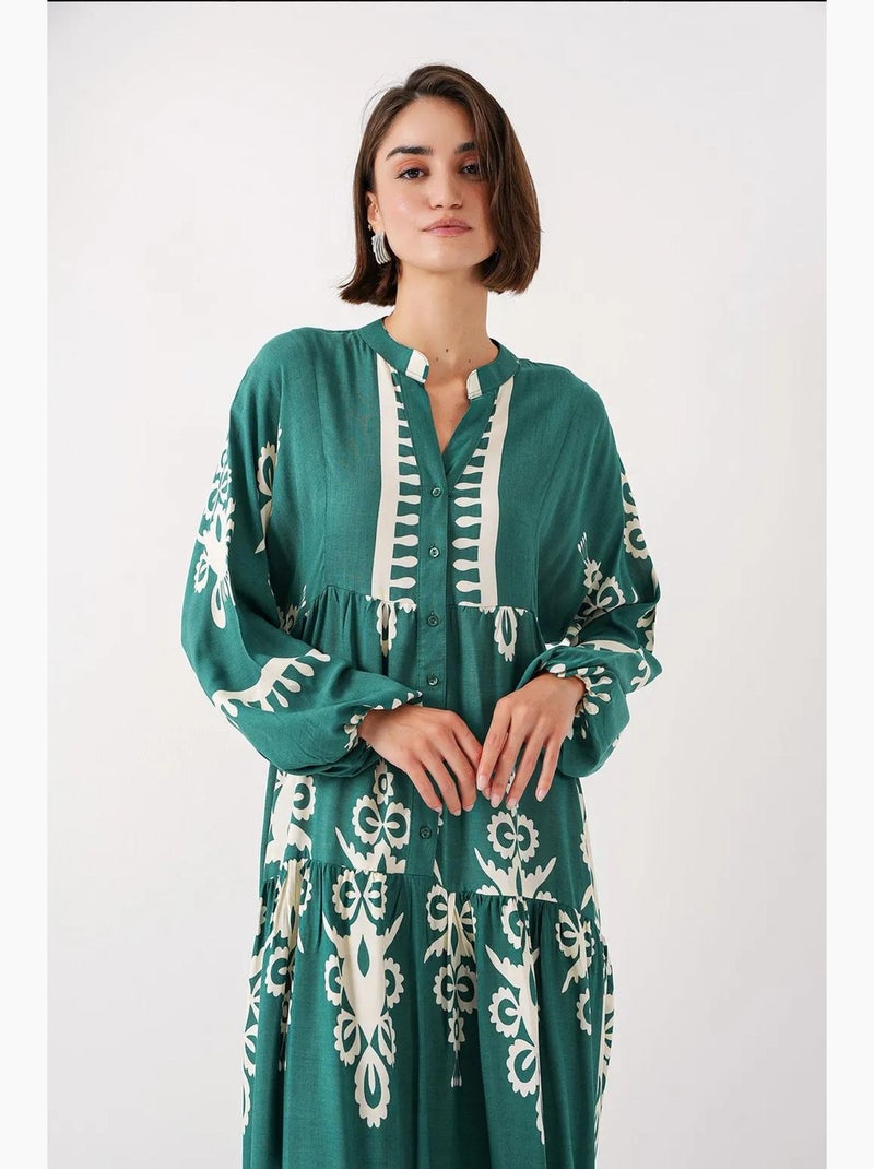Vestido comprido estampado com decote em v bdart Verde escuro - Kiabi