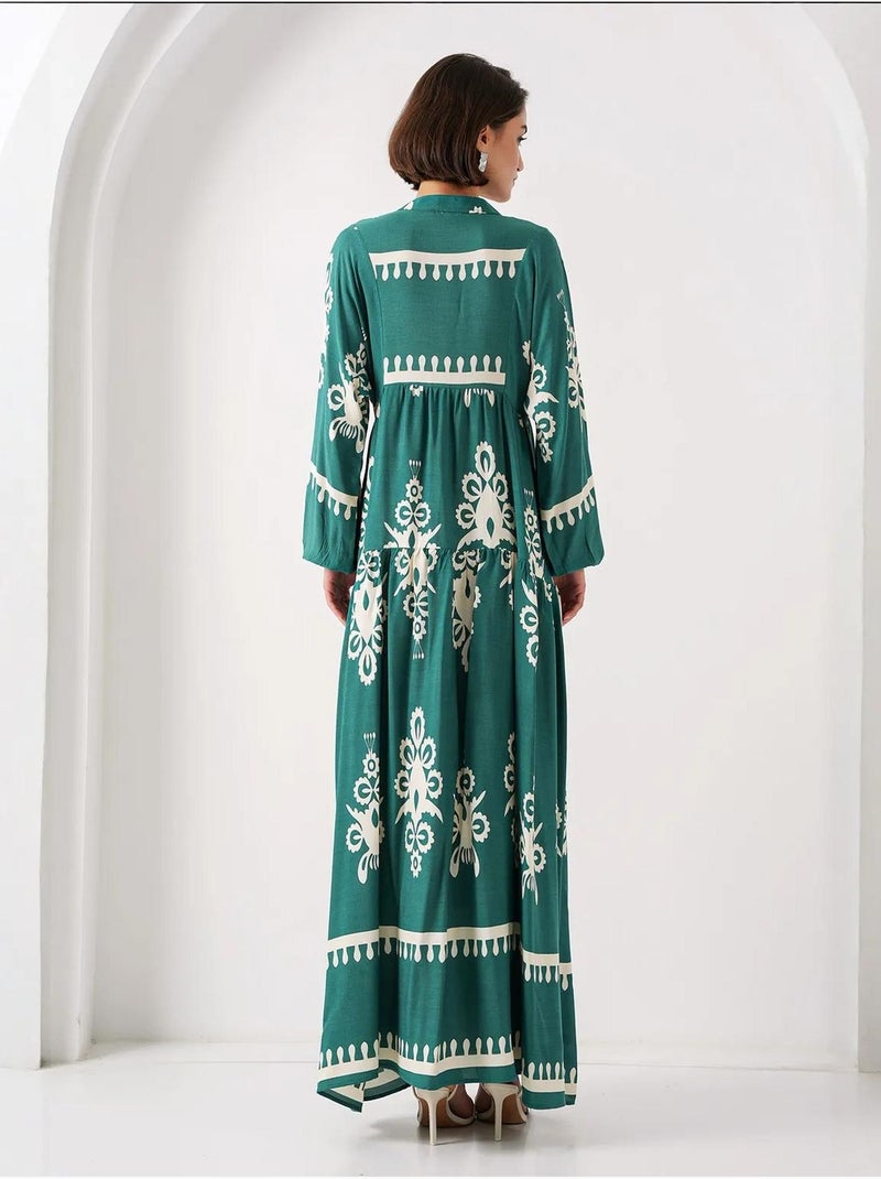 Vestido comprido estampado com decote em v bdart Verde escuro - Kiabi