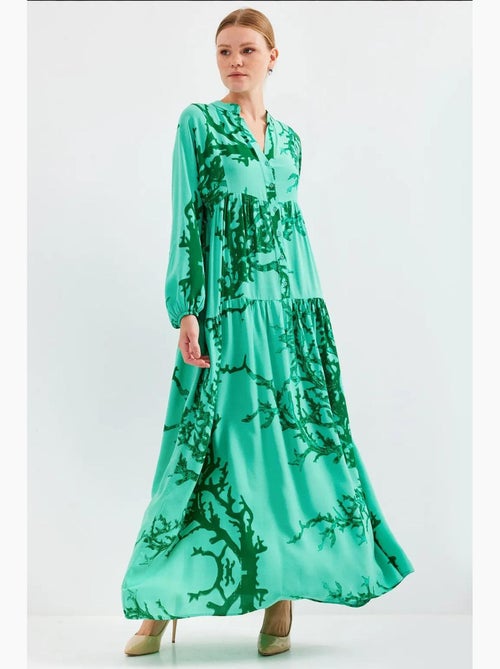 Vestido comprido estampado com decote em v bdart - Kiabi Vestido comprido estampado com decote em v bdart - Kiabi