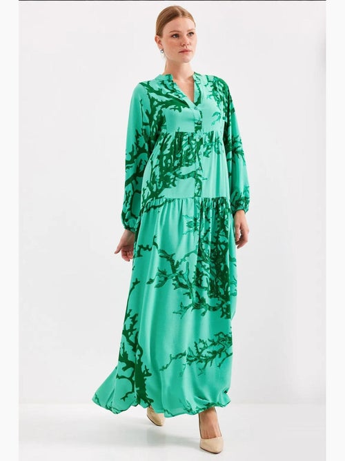 Vestido comprido estampado com decote em v bdart - Kiabi Vestido comprido estampado com decote em v bdart - Kiabi