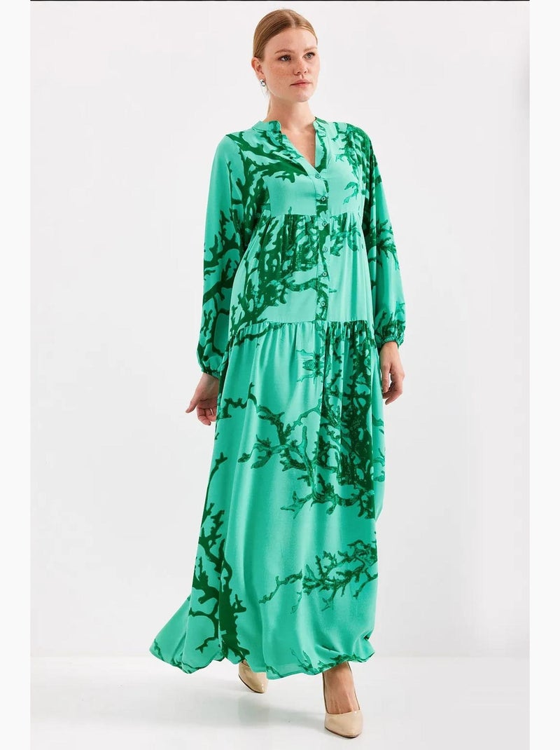 Vestido comprido estampado com decote em v bdart Verde esmeralda - Kiabi