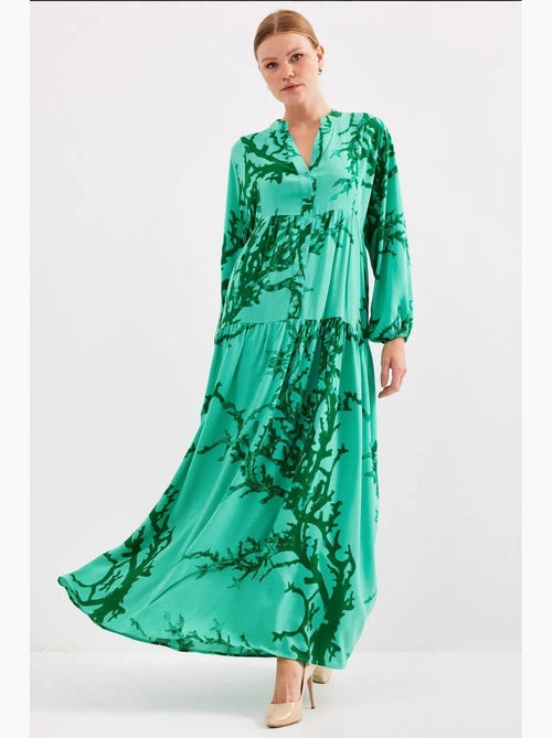 Vestido comprido estampado com decote em v bdart - Kiabi Vestido comprido estampado com decote em v bdart - Kiabi