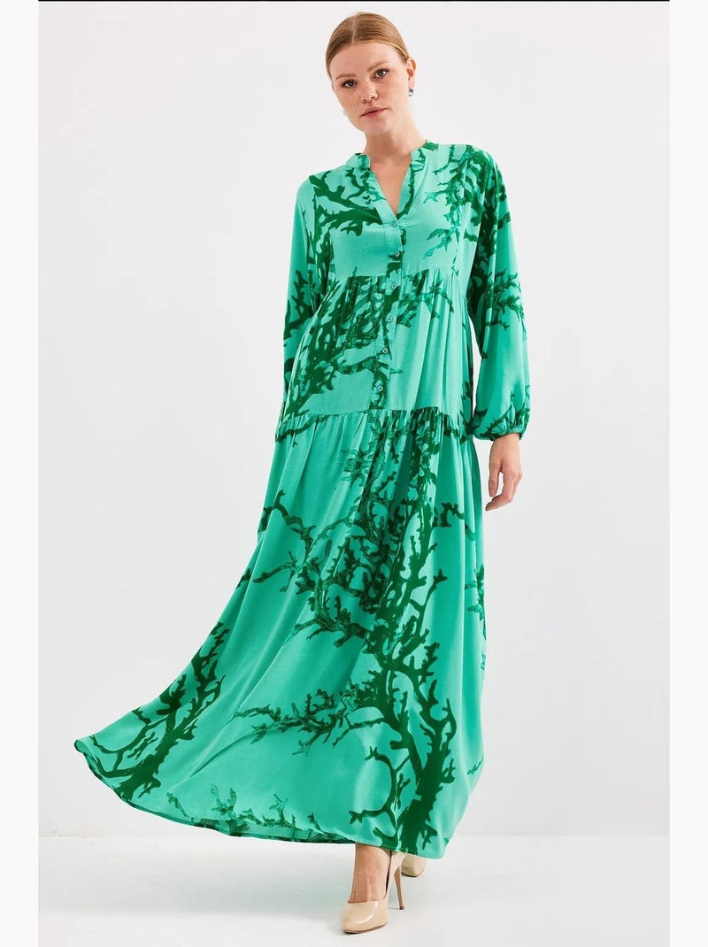 Vestido comprido estampado com decote em v bdart Verde esmeralda - Kiabi