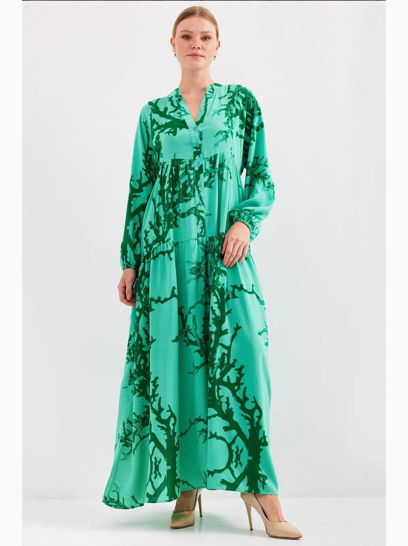 Vestido comprido estampado com decote em v bdart Verde esmeralda - Kiabi