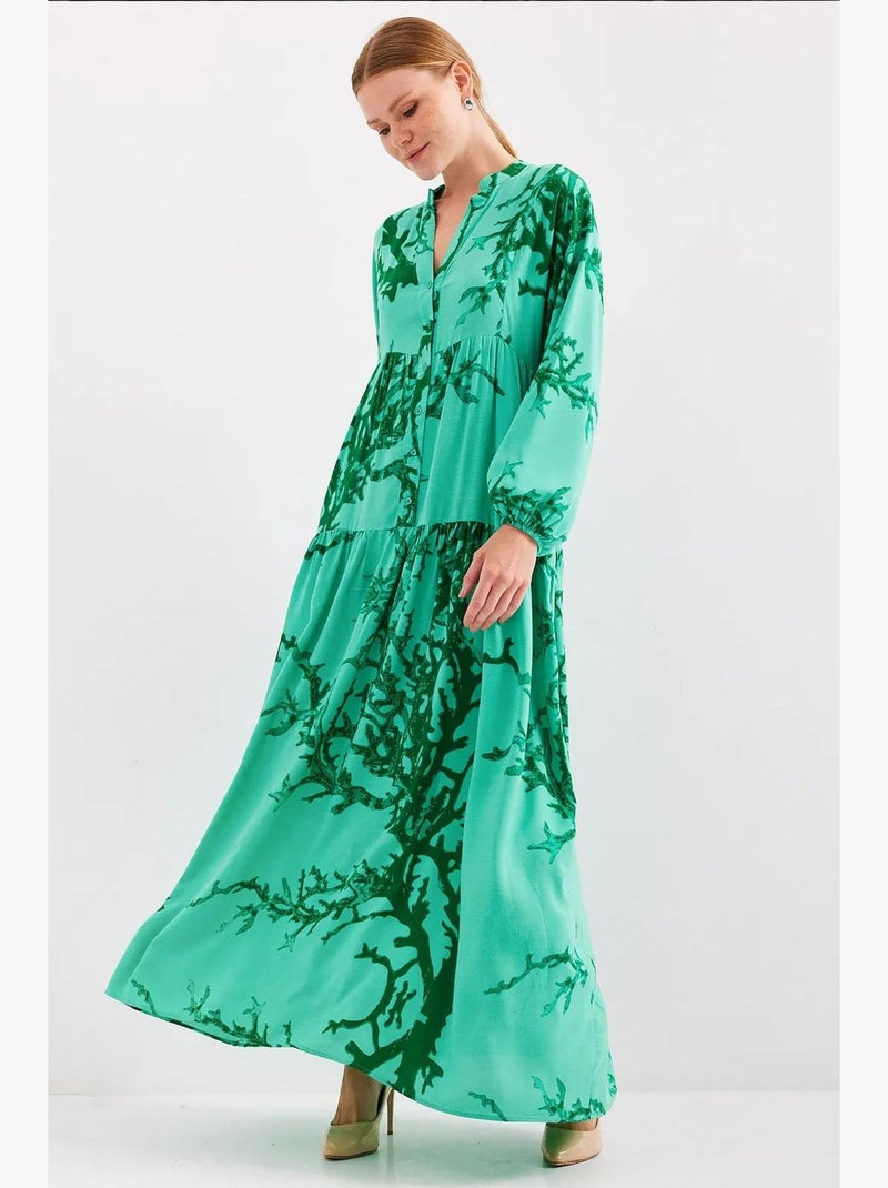 Vestido comprido estampado com decote em v bdart Verde esmeralda - Kiabi