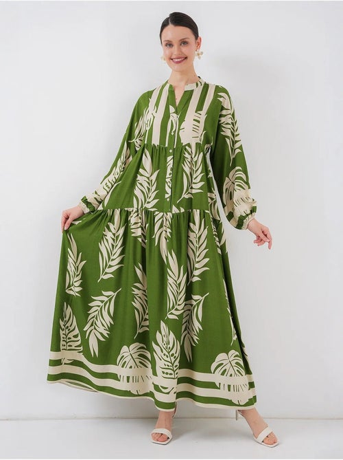 Vestido comprido estampado com decote em v bdart - Kiabi Vestido comprido estampado com decote em v bdart - Kiabi
