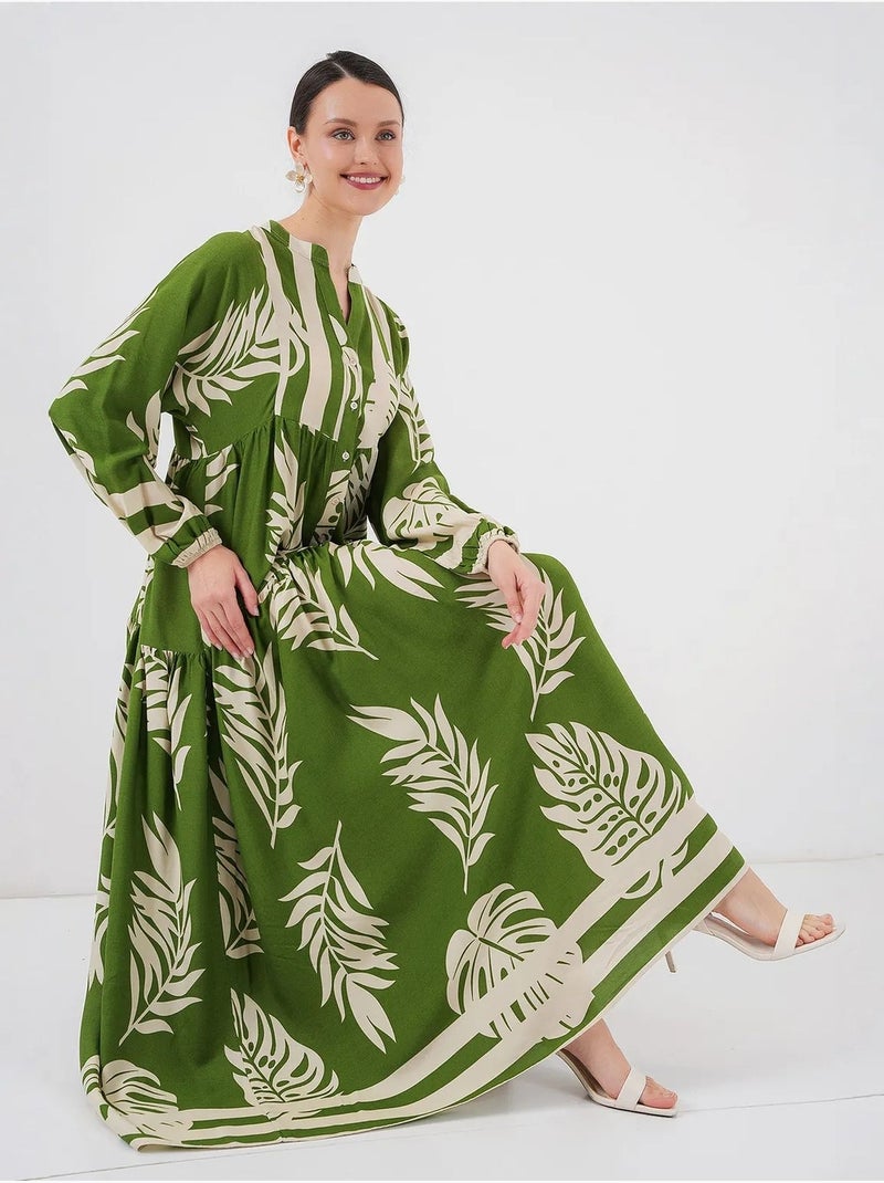 Vestido comprido estampado com decote em v bdart Verde garrafa - Kiabi