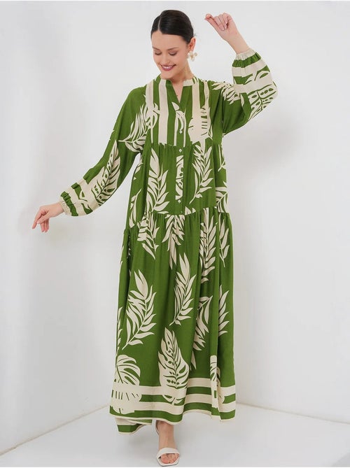 Vestido comprido estampado com decote em v bdart - Kiabi Vestido comprido estampado com decote em v bdart - Kiabi