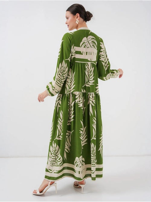 Vestido comprido estampado com decote em v bdart - Kiabi Vestido comprido estampado com decote em v bdart - Kiabi