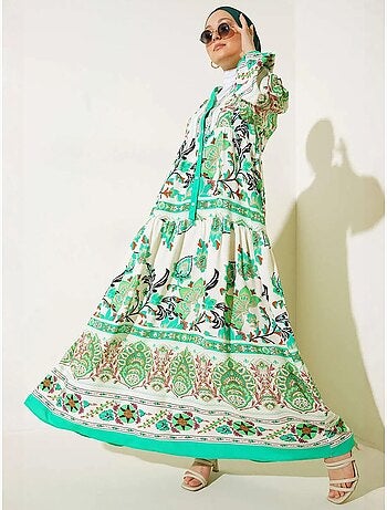 Vestido comprido estampado com decote em v bdart
