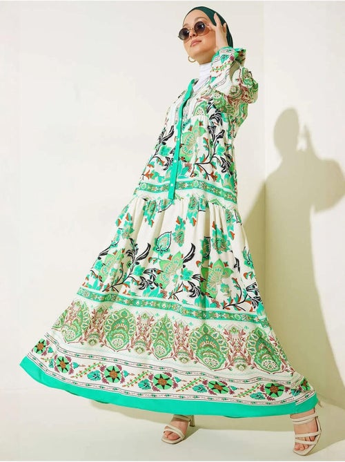 Vestido comprido estampado com decote em v bdart - Kiabi Vestido comprido estampado com decote em v bdart - Kiabi