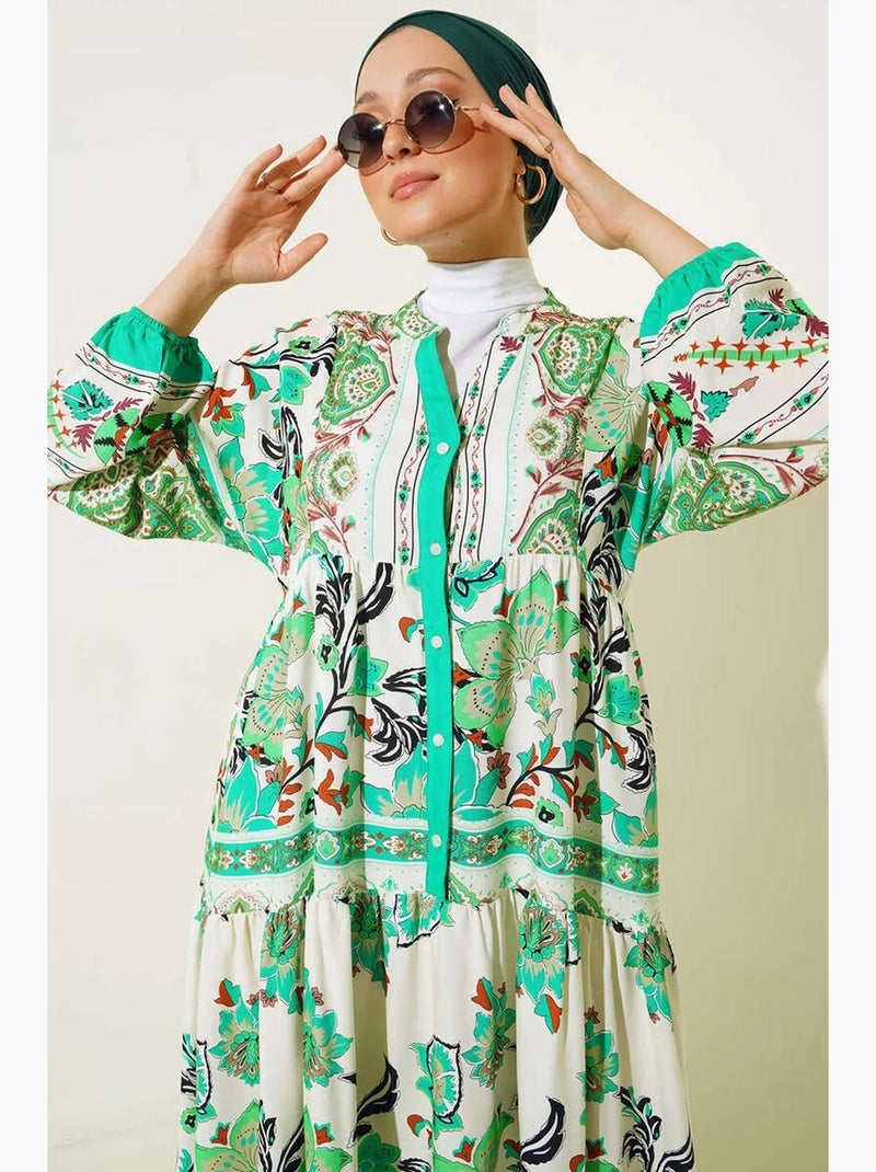 Vestido comprido estampado com decote em v bdart Verde jade - Kiabi