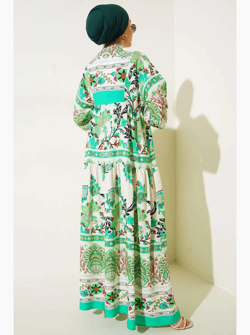 Vestido comprido estampado com decote em v bdart Verde jade - Kiabi