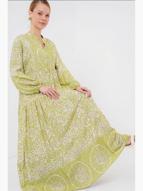 Vestido comprido estampado com decote em v bdart - Kiabi Vestido comprido estampado com decote em v bdart - Kiabi