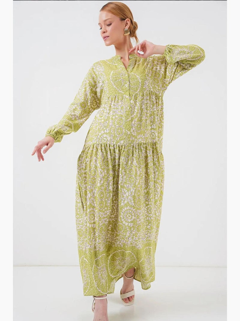 Vestido comprido estampado com decote em v bdart Verde tília - Kiabi