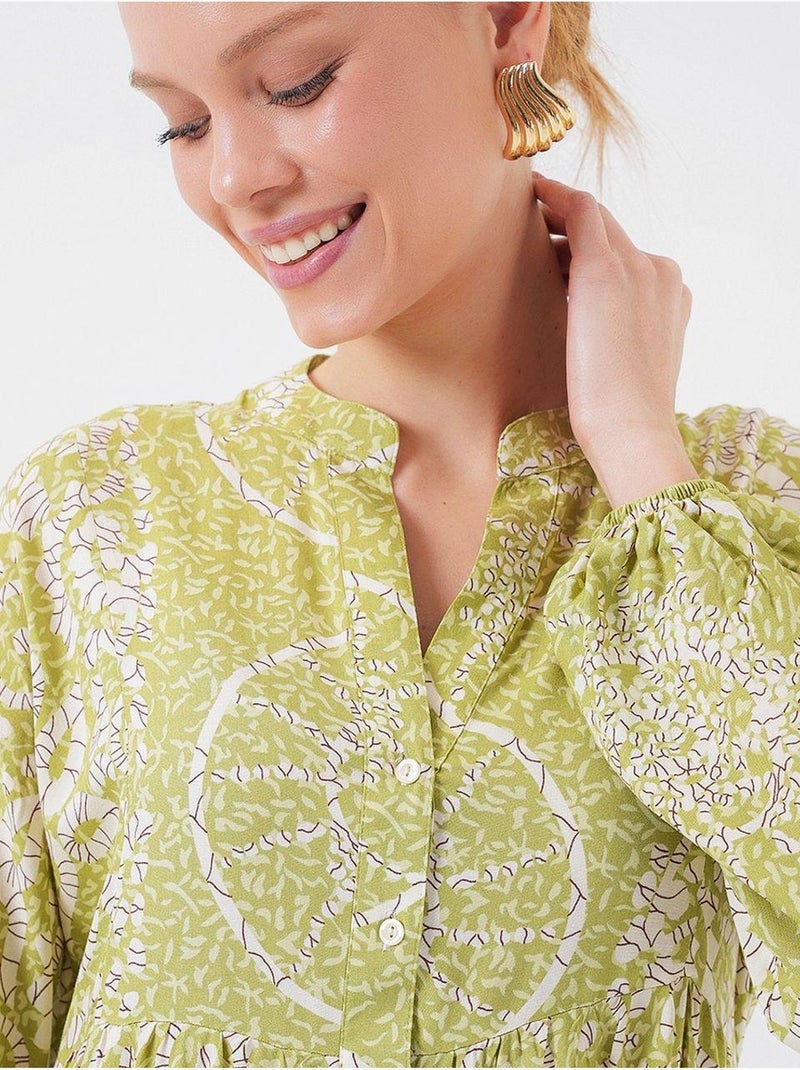 Vestido comprido estampado com decote em v bdart Verde tília - Kiabi