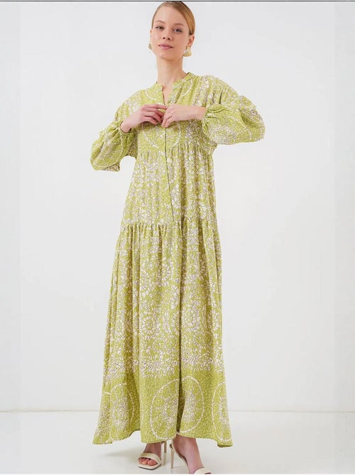 Vestido comprido estampado com decote em v bdart - Kiabi Vestido comprido estampado com decote em v bdart - Kiabi