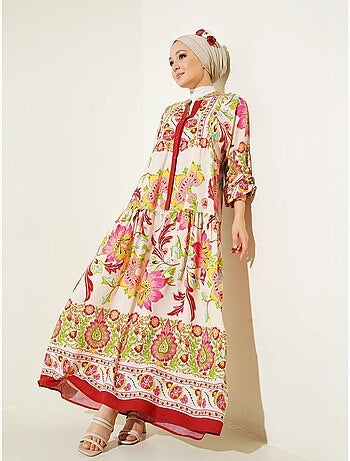 Vestido comprido estampado com decote em v bdart