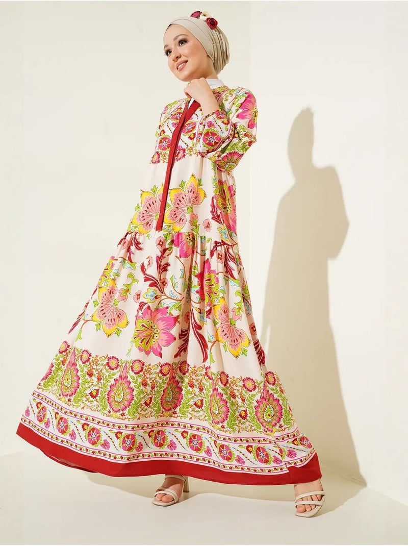 Vestido comprido estampado com decote em v bdart Vermelho granada - Kiabi