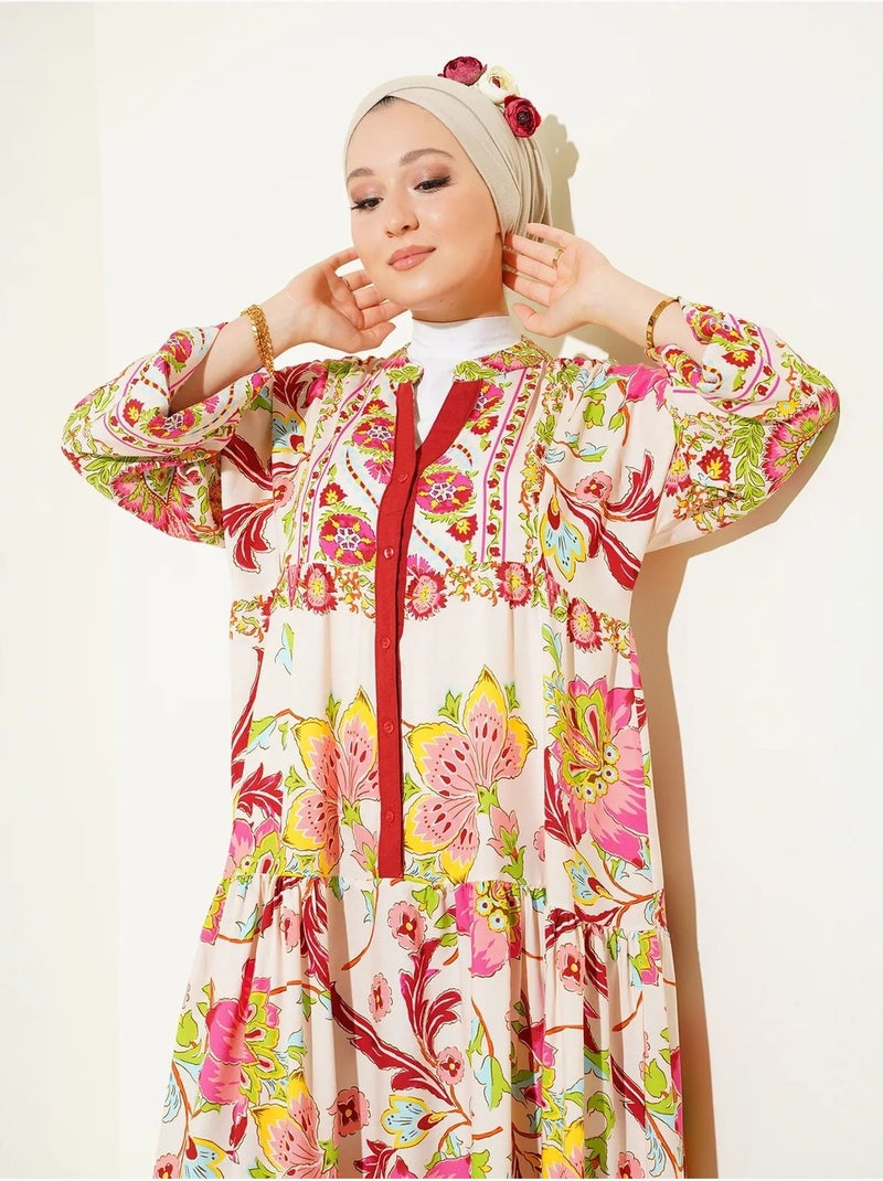 Vestido comprido estampado com decote em v bdart Vermelho granada - Kiabi