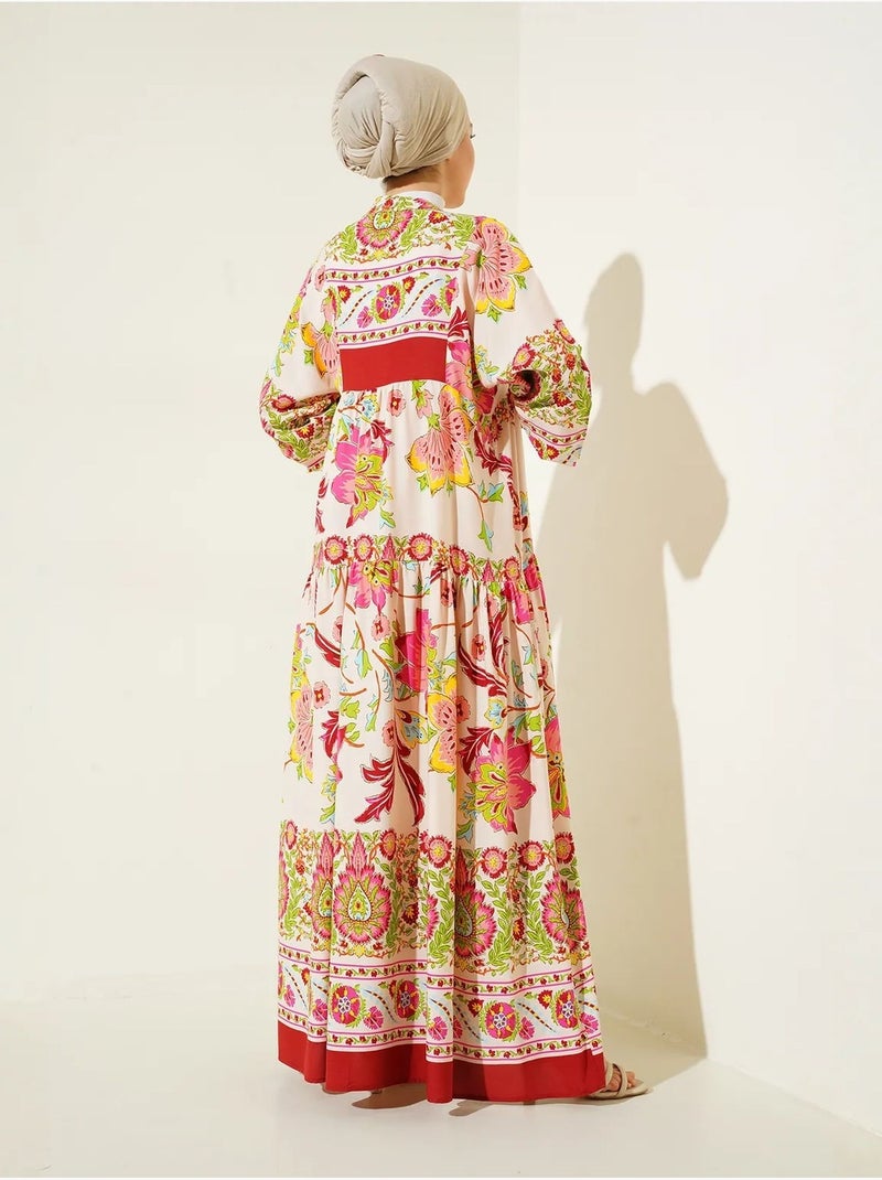Vestido comprido estampado com decote em v bdart Vermelho granada - Kiabi