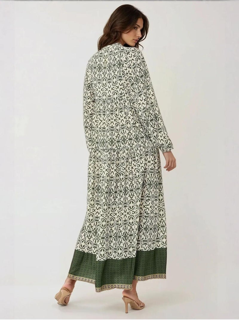 Vestido comprido estampado com gola de camisa hiccup Verde - Kiabi