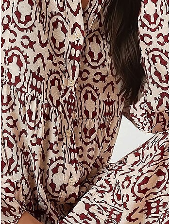 Vestido comprido estampado com gola de camisa hiccup