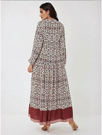 Vestido comprido estampado com gola de camisa hiccup