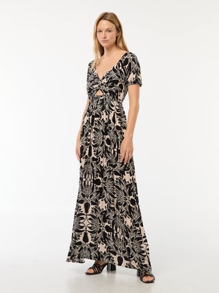 Vestido comprido estampado com rachas
