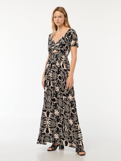 Vestido comprido estampado com rachas - Kiabi