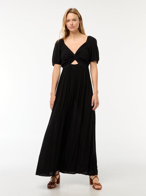 Vestido comprido estampado com rachas - Kiabi