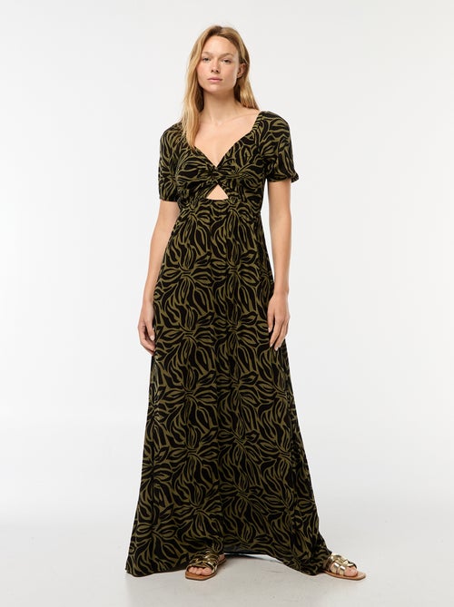 Vestido comprido estampado com rachas - Kiabi