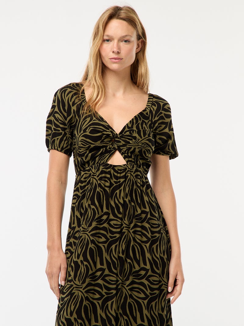Vestido comprido estampado com rachas Verde - Kiabi