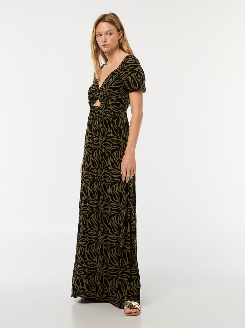 Vestido comprido estampado com rachas Verde - Kiabi