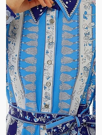 Vestido comprido estampado de manga comprida com cinto
