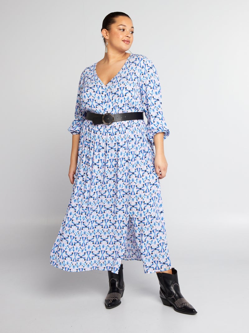 Vestido comprido estampado em crepe AZUL - Kiabi