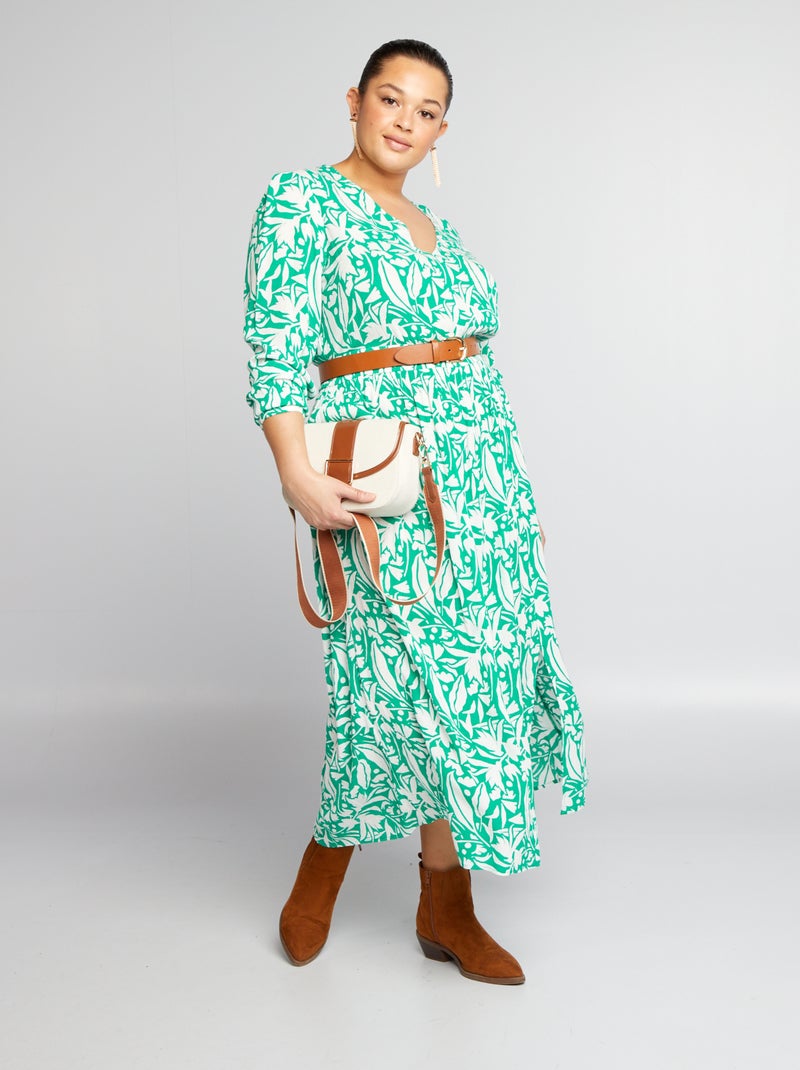 Vestido comprido estampado em crepe VERDE - Kiabi