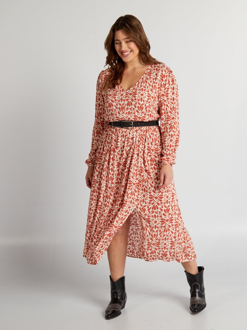 Vestido comprido estampado em crepe VERMELHO - Kiabi