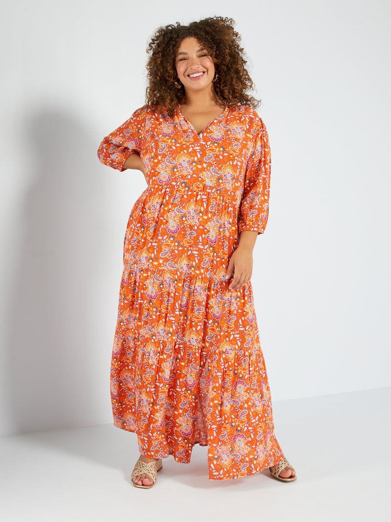 Vestido comprido estampado LARANJA - Kiabi