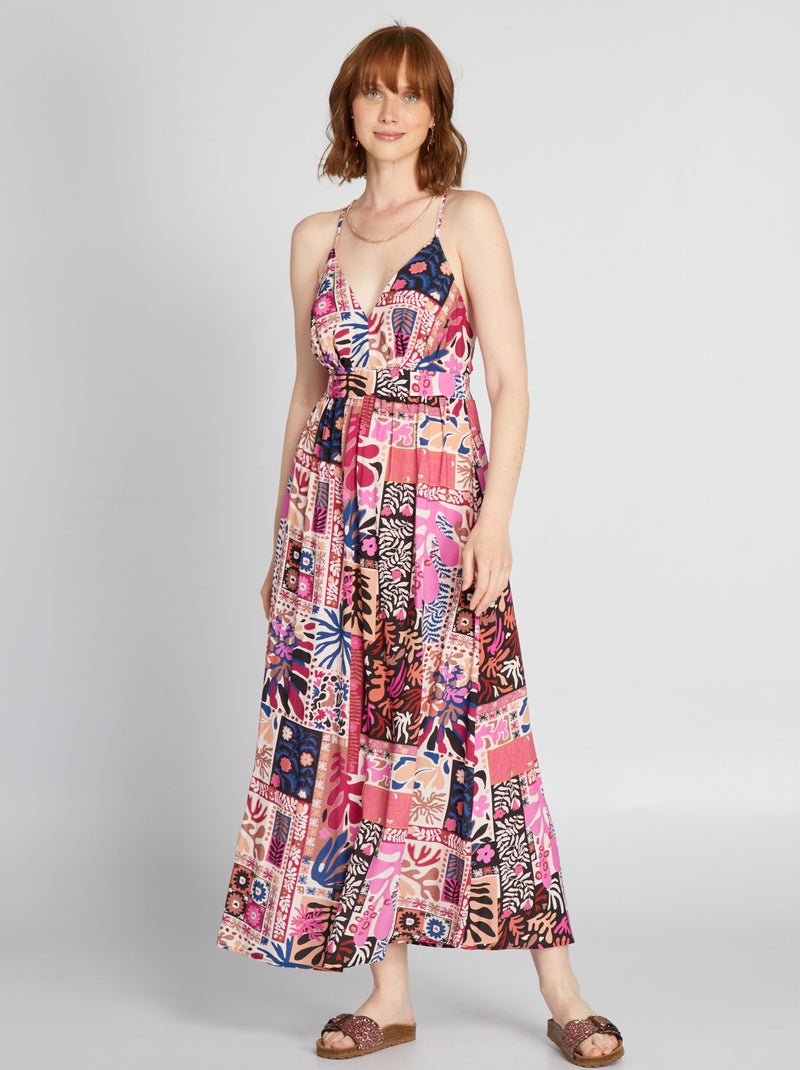 Vestido comprido estampado ROSA - Kiabi