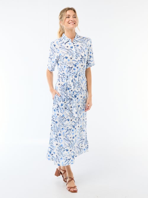 Vestido comprido estilo camisa com cinto para atar - Kiabi