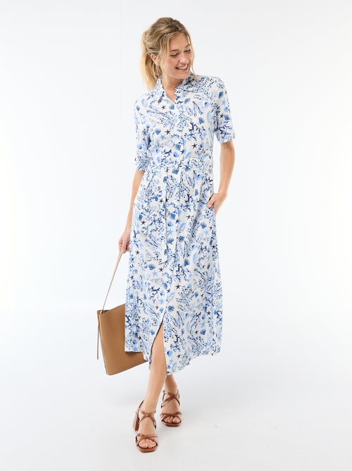 Vestido comprido estilo camisa com cinto para atar - Kiabi