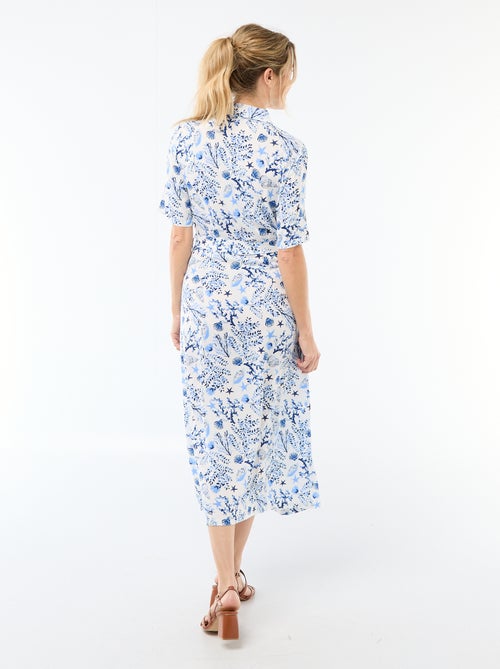 Vestido comprido estilo camisa com cinto para atar - Kiabi