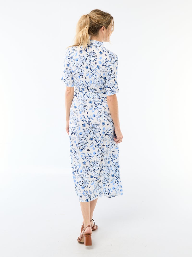 Vestido comprido estilo camisa com cinto para atar Azul - Kiabi