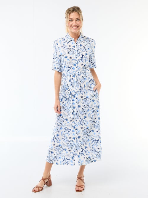 Vestido comprido estilo camisa com cinto para atar - Kiabi