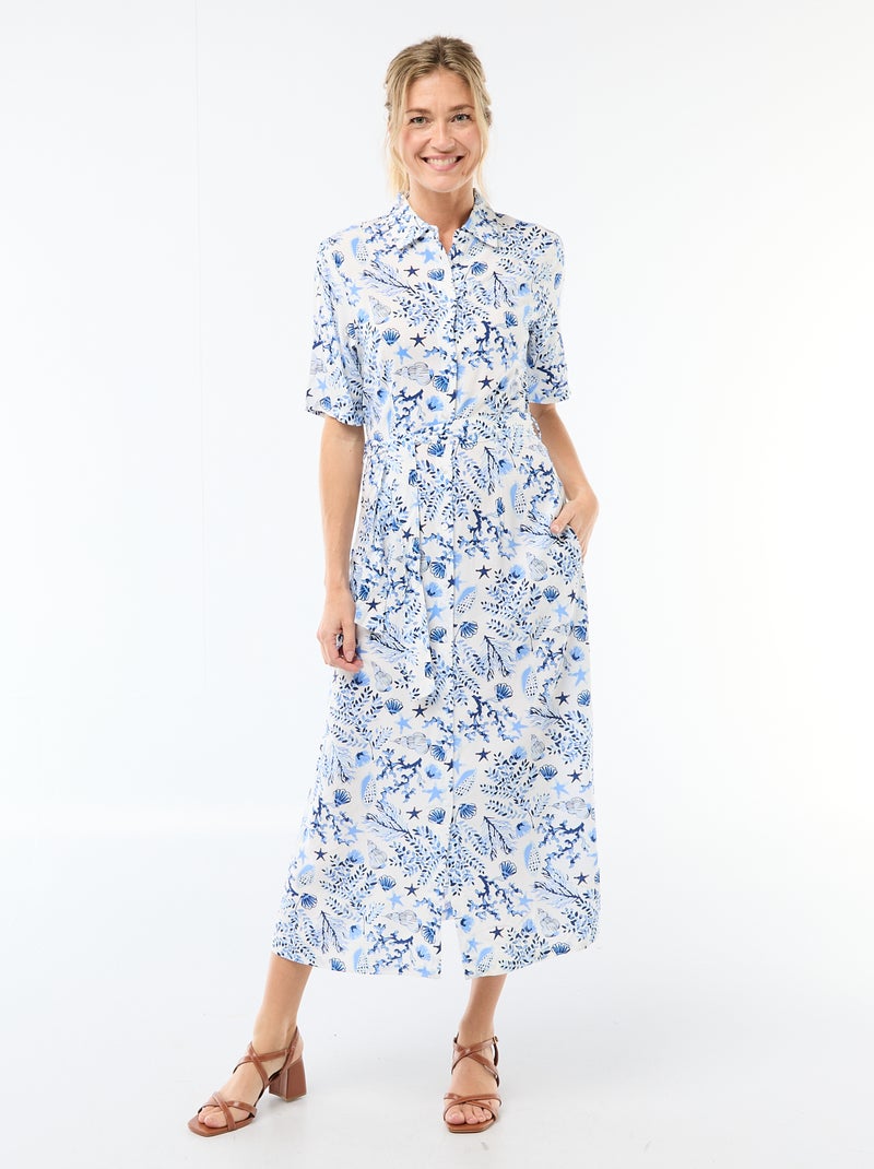 Vestido comprido estilo camisa com cinto para atar Azul - Kiabi